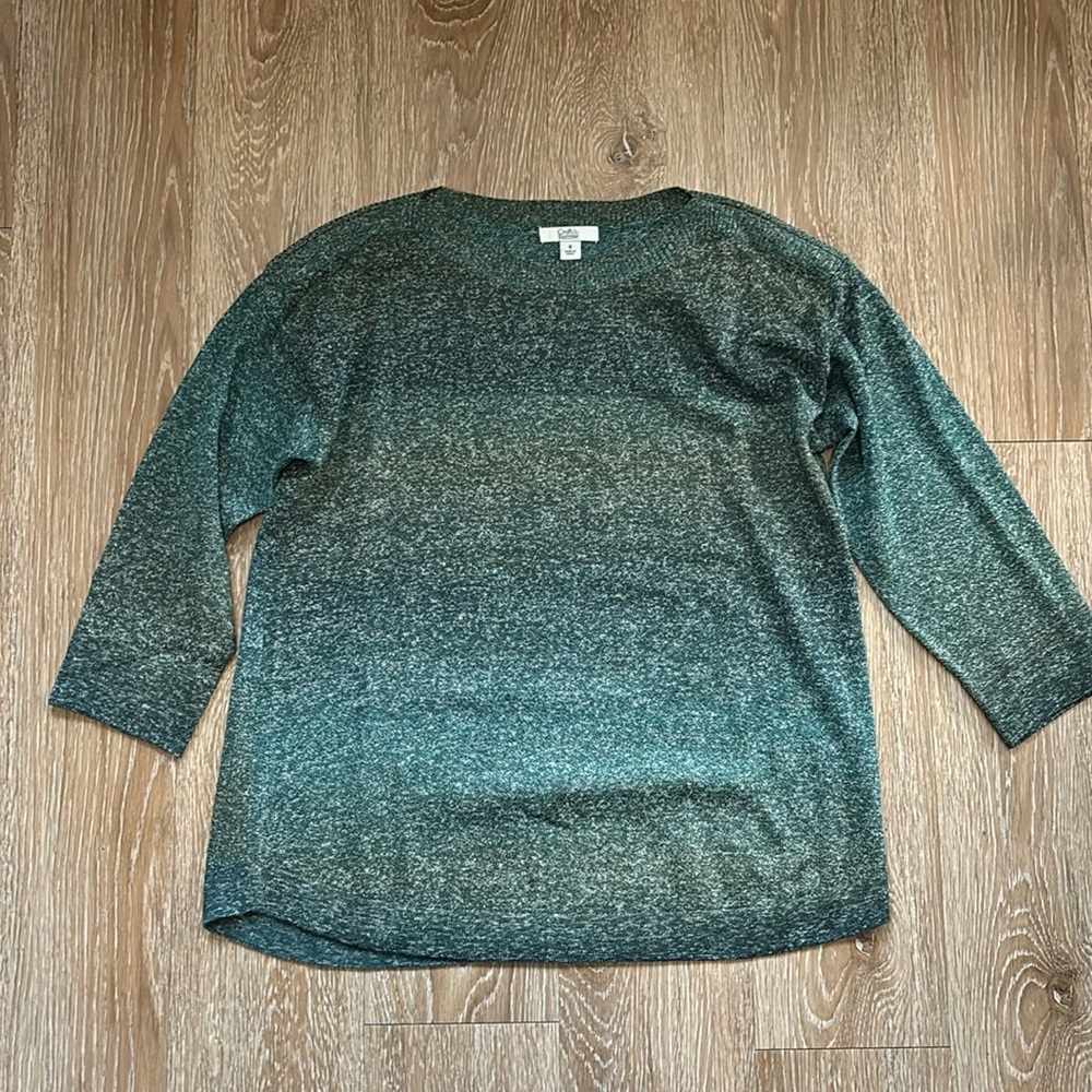 NWOT Croft & Barrow teal/green ombre spacedye striped sweater 3/4 sleeves medium